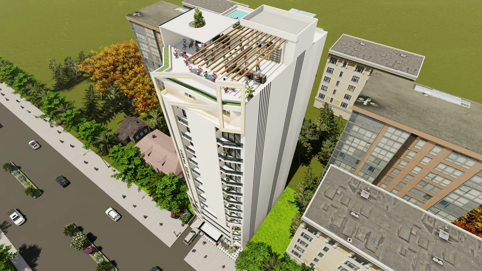 Bird’s-eye architectural visualization for the proposed Mekelle hospitality development
